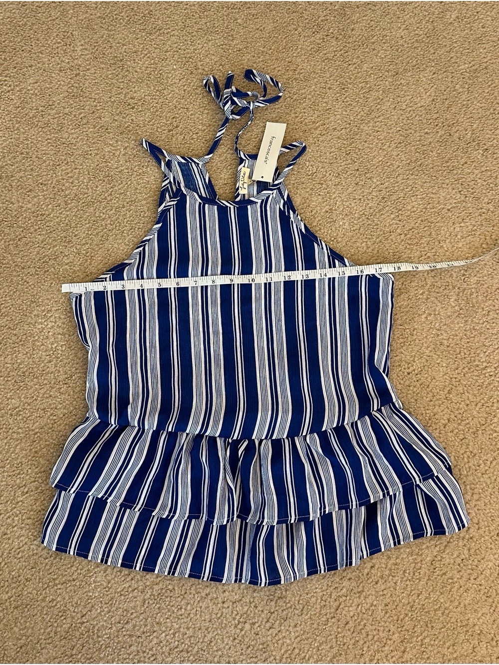 Lily White Blue and White Striped Halter Tank High Neck Ruffles Small S NWT